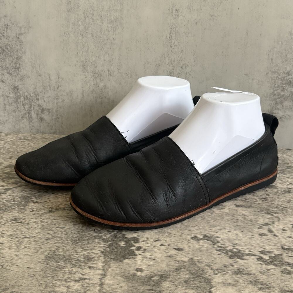 Sorel Ella Black Leather Slip-on Flats Size 8 Loafers Women’s Shoes